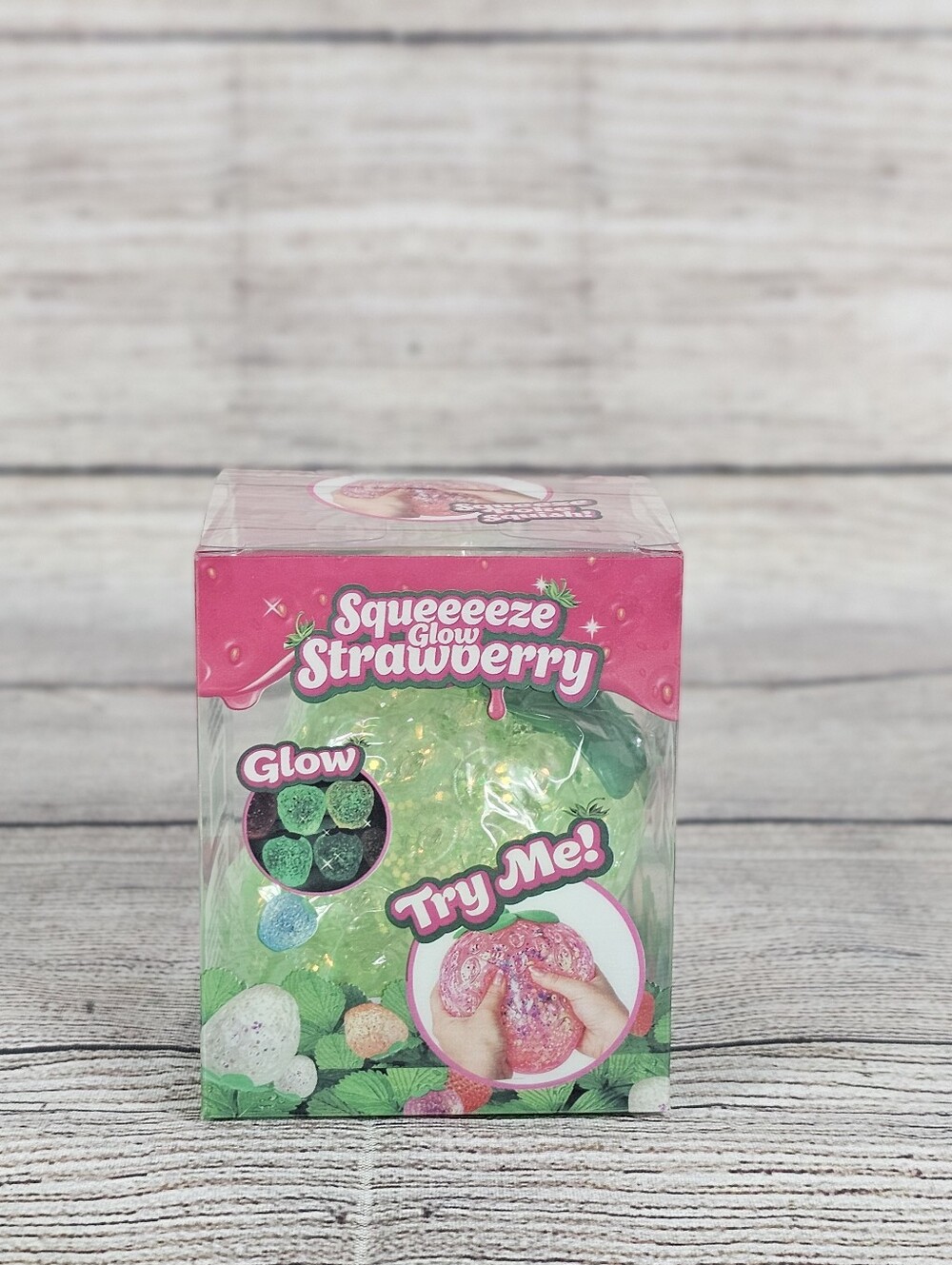 Glow Strawberry Tactile Squeeze Toy Squishy Stretch Clear Glitter Brand New
